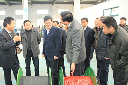 李貽連為領(lǐng)導(dǎo)們講解自限溫電伴熱帶用途